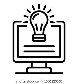 Light bulb on screen icon. Outline light bulb on screen vector icon for web design isolated on white background