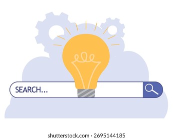 Light bulb on search bar. Business opportunity, vision to discover new solution or idea, curiosity, searching for success