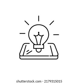 Light bulb on a smartphone. Having a creative idea or getting advice. Pixel perfect, editable stroke line icon