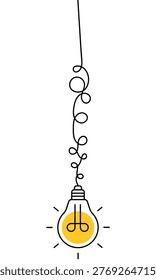 Light bulb on tangled electric wire on white background