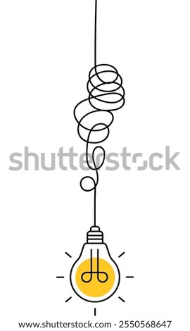 Light bulb on tangled electric wire on white background