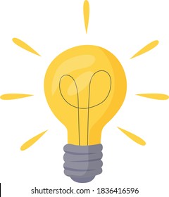 The light bulb is on. Vector illustration of incandescent lamp. The concept of creative and unique new idea, innovation. 