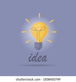 The light bulb is on. Vector illustration of incandescent lamp. The concept of creative and unique new idea, innovation.