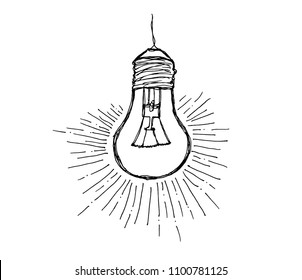 light bulb on white background. idea symbol. sketch in vector. Hand drawn doodle sign