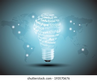 Light bulb on world Map with copy text
