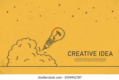 Bombilla de fondo amarilla. Concepto de idea de inicio plano. Nuevo concepto de idea con bombilla de luz