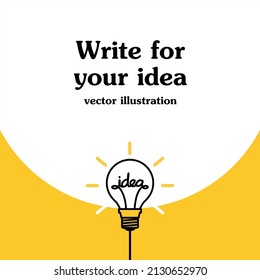 Light bulb on yellow background. Creative idea concept. Silhouette lamp. vector illustration for template, banner, poster, and background.