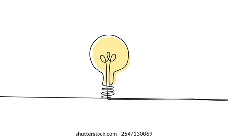 light bulb with one continuous editable line. Minimalistic linear design for logo, business,  illustration Vector EPS 10