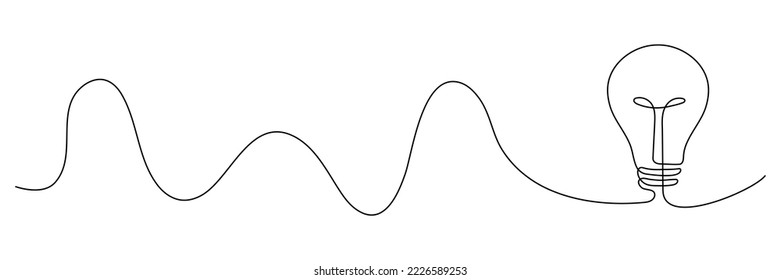 Light bulb one continuous line drawing. Electric lamp. Brainstorm linear symbol. Vector isolated on white.