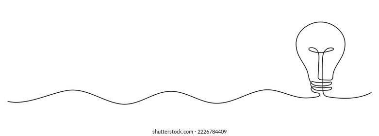Light bulb one continuous line drawing. Electric lamp. Brainstorm linear symbol. Vector isolated on white.
