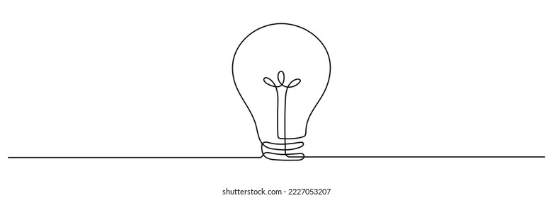 Light bulb one continuous line drawing. Electric lamp. Brainstorm linear symbol. Vector isolated on white.