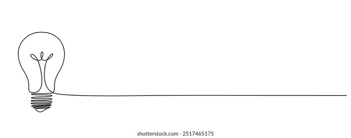 Lâmpada em um desenho de linha contínua. Brainstorm e símbolo de educação ou inovação conceito criativo em estilo linear simples. Traçado editável. Ilustração de Vetor Doodle