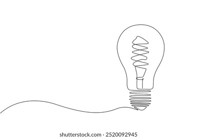 Light bulb in one continuous line drawing. Brainstorm and education symbol or innovation creative concept in simple linear style.