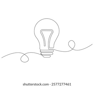 Light bulb in One continuous line drawing. Symbol of idea for business or schedule. Light bulb in simple linear style. Editable stroke. Doodle line illustration