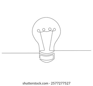 Light bulb in One continuous line drawing. Symbol of idea for business or schedule. Light bulb in simple linear style. Editable stroke. Doodle line illustration