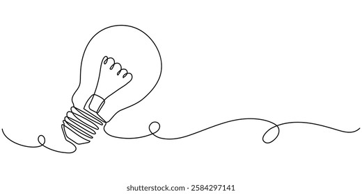 Light bulb in one continuous line drawing. Brainstorm and education symbol, innovation creative concept in simple linear style. Doodle linear illustration. Vector