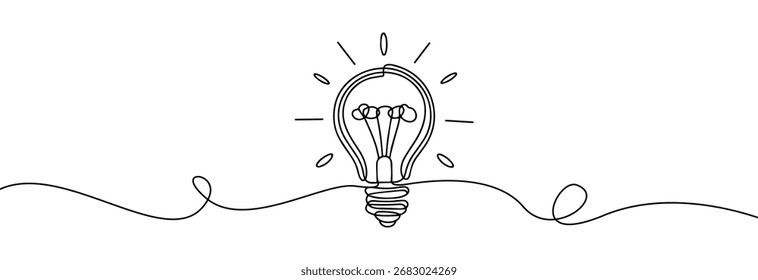 Light bulb one continuous line drawing. Electric lamp one line . Idea consept .