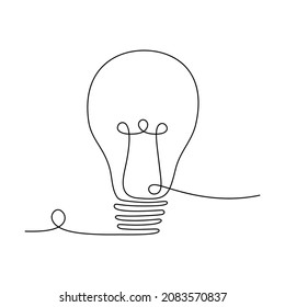 Light bulb in one line drawing, vector illustration