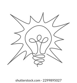 Light bulb One line drawing on white background