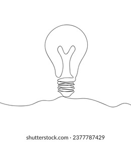 Light bulb one line drawing. Continuous line art. Idea icon. Hand drawn doodle sketch. Electric light bulb. Vector illustration.