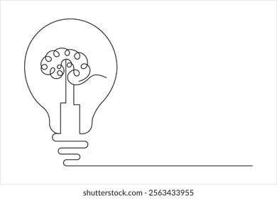 Light Bulb one line drawing of isolated continuous outline idea vector illustration