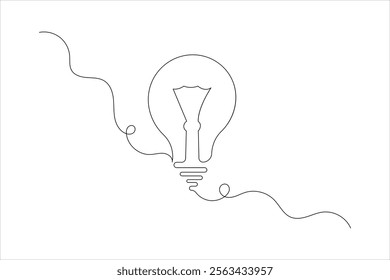 Light Bulb one line drawing of isolated continuous outline idea vector illustration