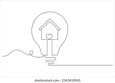 Light Bulb one line drawing of isolated continuous outline idea vector illustration