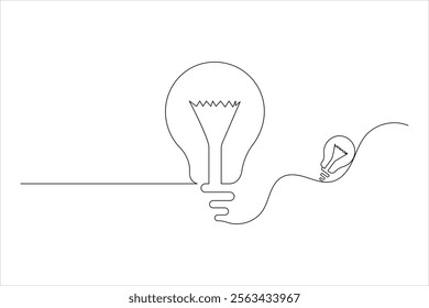 Light Bulb one line drawing of isolated continuous outline idea vector illustration