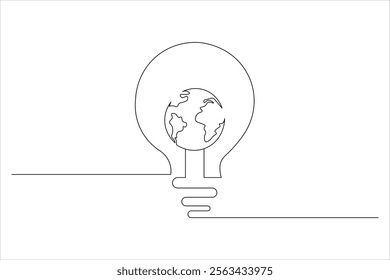 Light Bulb one line drawing of isolated continuous outline idea vector illustration