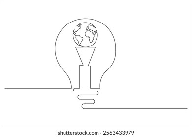 Light Bulb one line drawing of isolated continuous outline idea vector illustration
