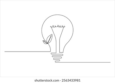 Light Bulb one line drawing of isolated continuous outline idea vector illustration