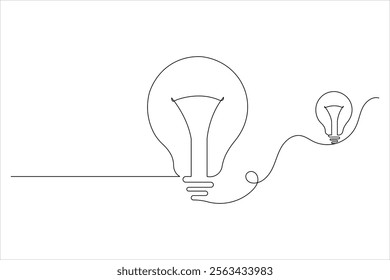 Light Bulb one line drawing of isolated continuous outline idea vector illustration