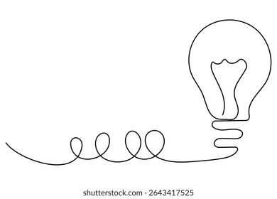 Light bulb one line drawing in minimalist style vector illustration isolated on white
