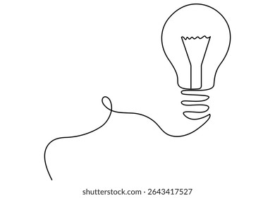 Light bulb one line drawing in minimalist style vector illustration isolated on white

