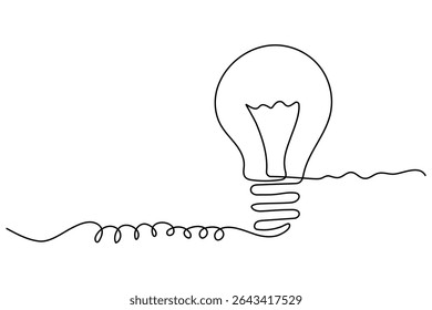 Light bulb one line drawing in minimalist style vector illustration isolated on white
