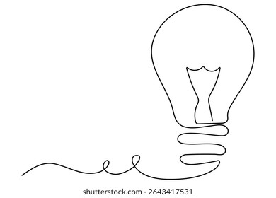 Light bulb one line drawing in minimalist style vector illustration isolated on white
