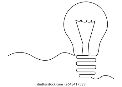 Light bulb one line drawing in minimalist style vector illustration isolated on white
