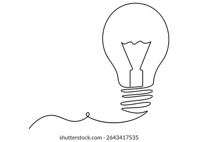 Light bulb one line drawing in minimalist style vector illustration isolated on white
