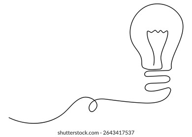 Light bulb one line drawing in minimalist style vector illustration isolated on white
