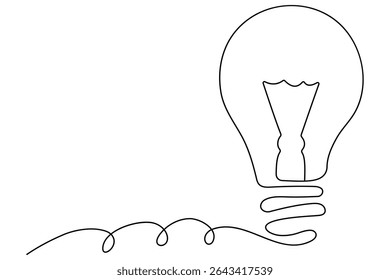 Light bulb one line drawing in minimalist style vector illustration isolated on white
