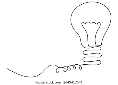 Light bulb one line drawing in minimalist style vector illustration isolated on white
