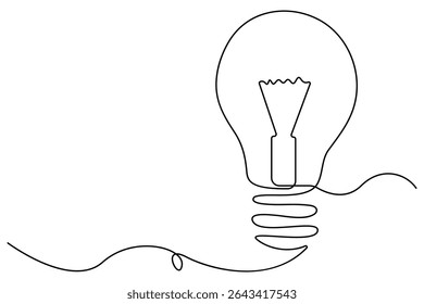 Light bulb one line drawing in minimalist style vector illustration isolated on white
