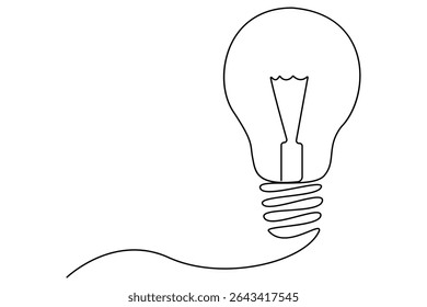 Light bulb one line drawing in minimalist style vector illustration isolated on white
