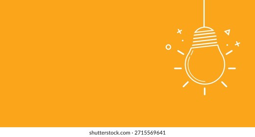 Light bulb one line icon with concept of idea. Innovation creative ideas. Idea banner with lamps. Doodle hand drawn sign. Process to supply electricity to lightbulb. Vector illustration. Template stock illustration