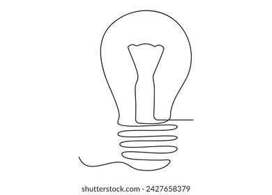 Light bulb one line outline vector art illustration