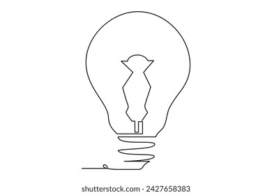 Light bulb one line outline vector art illustration