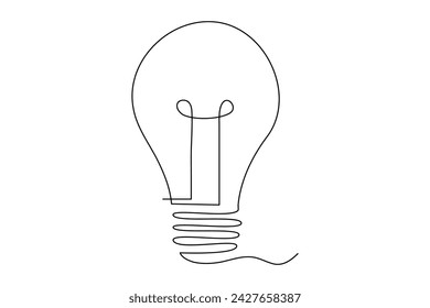 Light bulb one line outline vector art illustration