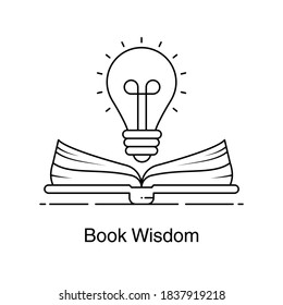 Glühbirne mit offenem Buch, ein Icon Design der Buchweisheit