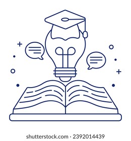 Bombilla de luz con libro abierto, icono de la educación creativa

