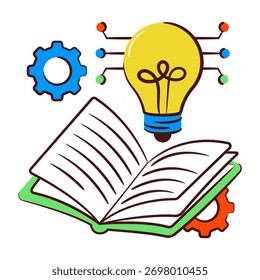 Light bulb with open book, icon of creative education